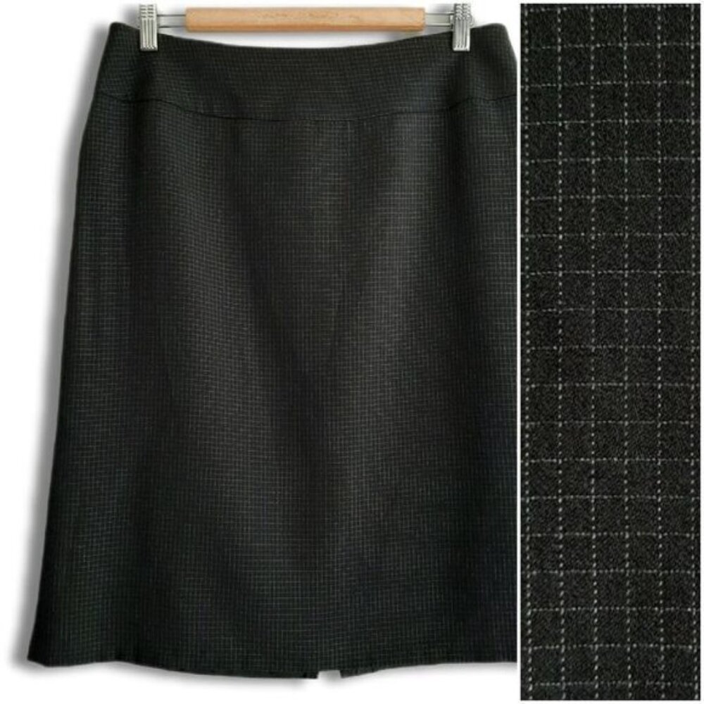 AK ANNE KLEIN / Classic Grid Check Knee Length Pencil Skirt Black Sz 10